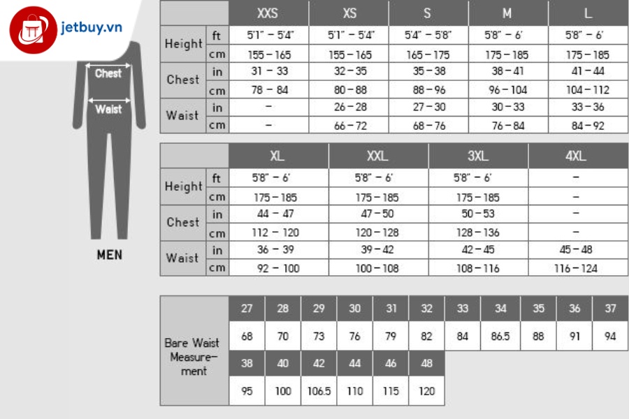 Bảng size Uniqlo cho áo thun